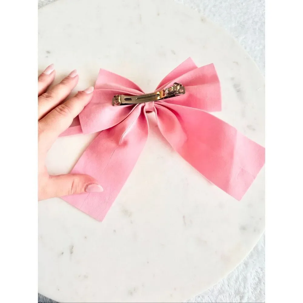 Blush Pink Statement Bow Hair Clip Pearl Center Feminine Coquette